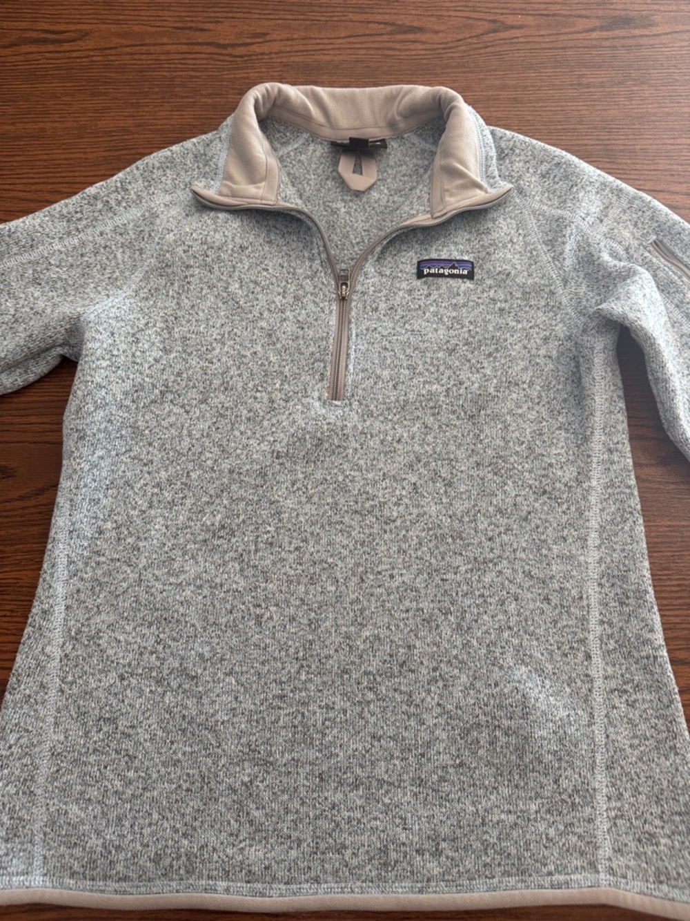 Patagonia Blue and Grey Quarter-Zip Pullover with Grat Trimmed Collar.
